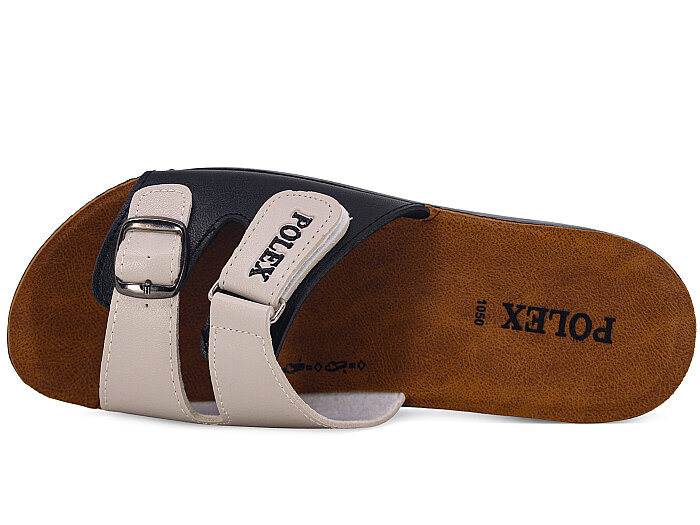 Polex Zenne 1053 Tek Toka Cırtlı Cilt Günlük Terlik Siyah - Bej - Polex (1)