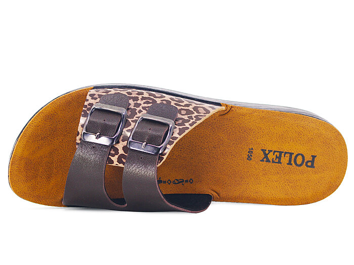 Polex Zenne 1054 Çift Toka Cilt Günlük Terlik Kahve - Kahve Leopar - Polex (1)