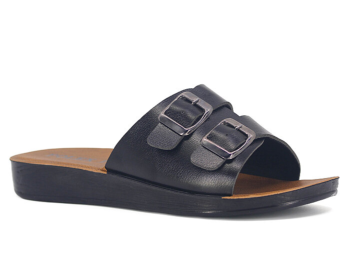 Polex Zenne 1054 Çift Toka Cilt Günlük Terlik Siyah - 1