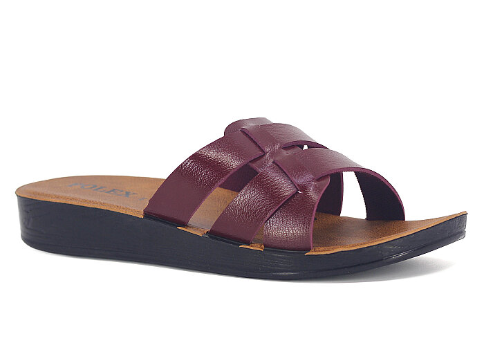 Polex Zenne 1055 Çift Bant Geçmeli Cilt Günlük Terlik Bordo 