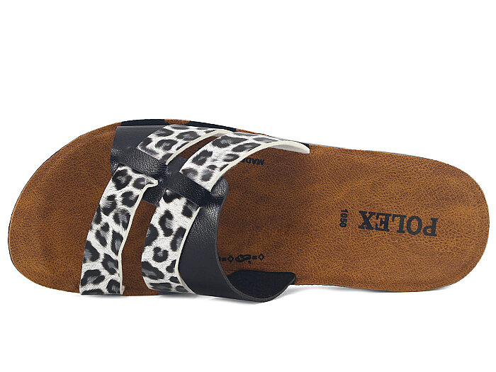 Polex Zenne 1055 Çift Bant Geçmeli Cilt Günlük Terlik Siyah - Siyah Leopar - Polex (1)