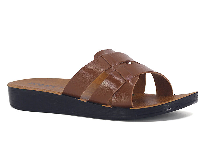Polex Zenne 1055 Çift Bant Geçmeli Cilt Günlük Terlik Taba - 1