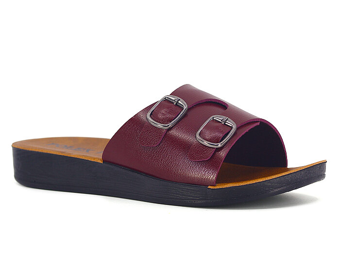 Polex Zenne 1062 Küçük Çift Toka Cilt Günlük Terlik Bordo - 1