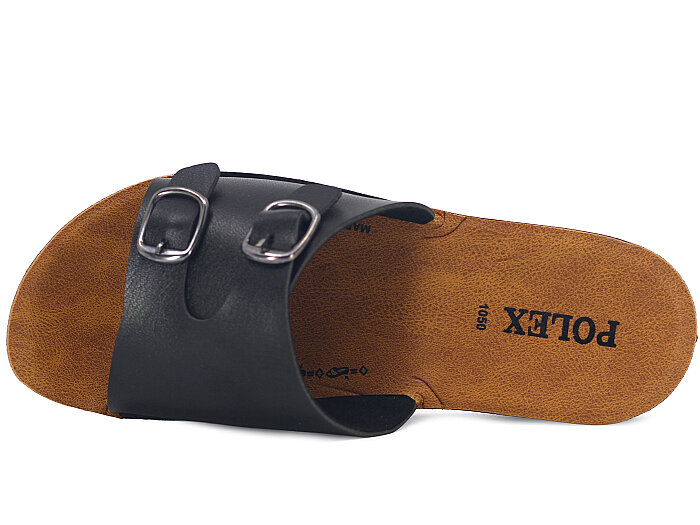 Polex Zenne 1062 Küçük Çift Toka Cilt Günlük Terlik Siyah - Polex (1)
