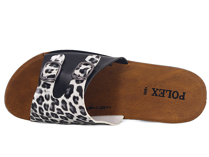 Polex Zenne 1062 Küçük Çift Toka Cilt Günlük Terlik Siyah - Siyah Leopar - Polex (1)