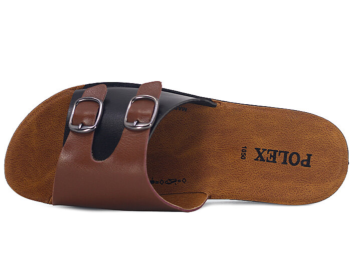 Polex Zenne 1062 Küçük Çift Toka Cilt Günlük Terlik Siyah - Taba - Polex (1)