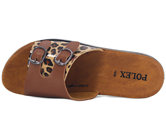 Polex Zenne 1062 Küçük Çift Toka Cilt Günlük Terlik Taba - Taba Leopar - 2