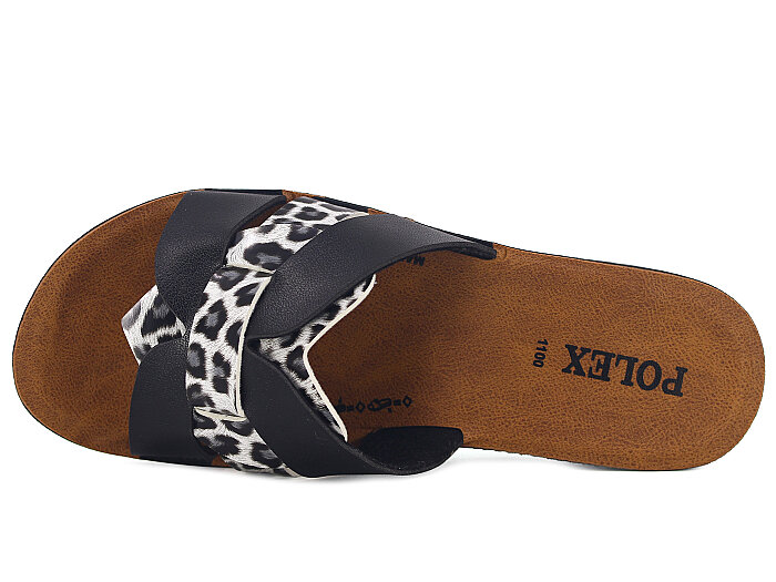 Polex Zenne 1101 Kalpli Geçmeli Cilt Günlük Terlik Siyah - Siyah Leopar - Polex (1)