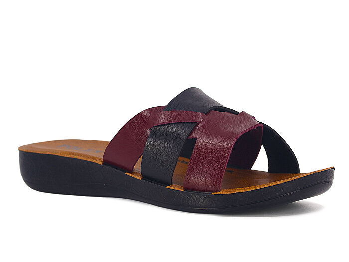 Polex Zenne 1104 Geçmeli Cilt Günlük Terlik Siyah - Bordo - Polex