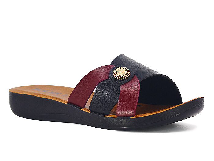 Polex Zenne 1105 Tokalı Cilt Günlük Terlik Siyah - Bordo - Polex