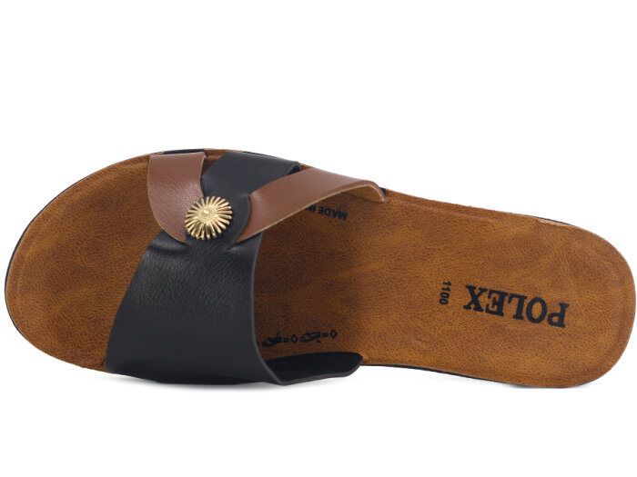 Polex Zenne 1105 Tokalı Cilt Günlük Terlik Siyah - Taba - 2