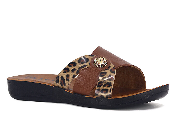 Polex Zenne 1105 Tokalı Cilt Günlük Terlik Taba - Kahve Leopar 
