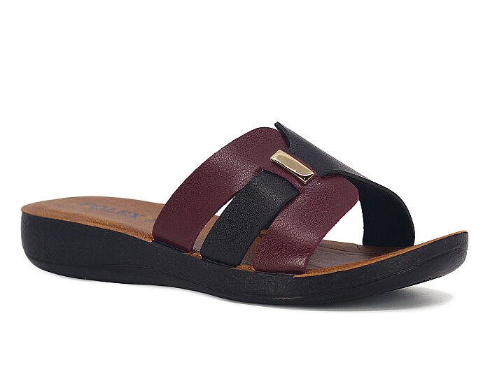 Polex Zenne 1107 Geçmeli Parçalı Cilt Günlük Terlik Siyah - Bordo - 1