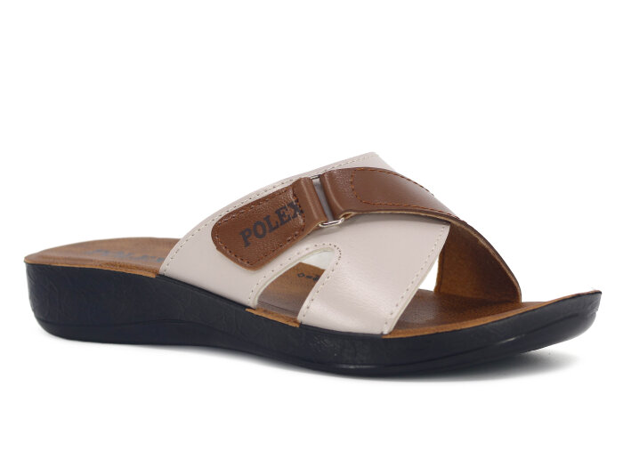 Polex Zenne 1108 Çapraz Cırtlı Cilt Günlük Terlik Bej - Taba - Polex