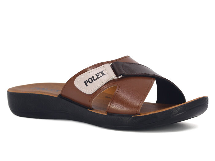 Polex Zenne 1108 Çapraz Cırtlı Cilt Günlük Terlik Bej - Taba - Kahve - Polex