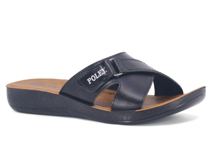 Polex Zenne 1108 Çapraz Cırtlı Cilt Günlük Terlik Siyah - Polex