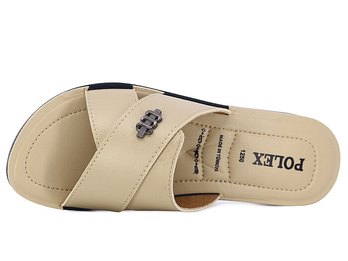 Polex Zenne 1256 Çapraz Tokalı Pedli Günlük Terlik Bej - 2