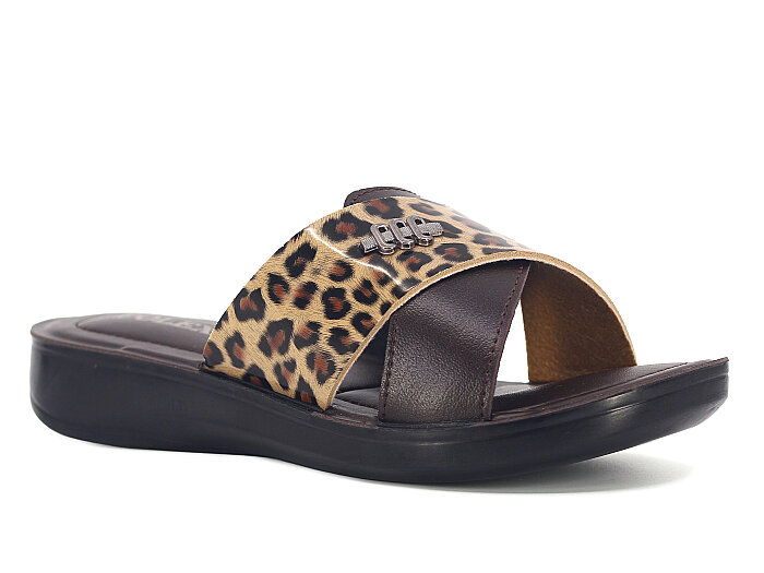 Polex Zenne 1256 Çapraz Tokalı Pedli Günlük Terlik Kahve - Kahve Leopar - Polex