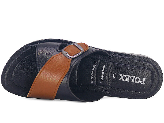 Polex Zenne 1262 Çapraz Tokalı Pedli Günlük Terlik Siyah - Taba - Polex (1)