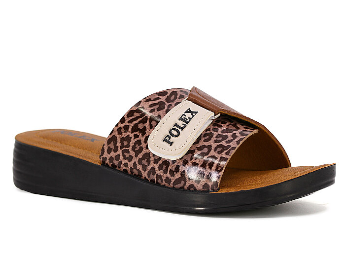 Polex Zenne 1401 Cırtlı Pedli Günlük Terlik Taba Leopar - Taba - Bej - 1