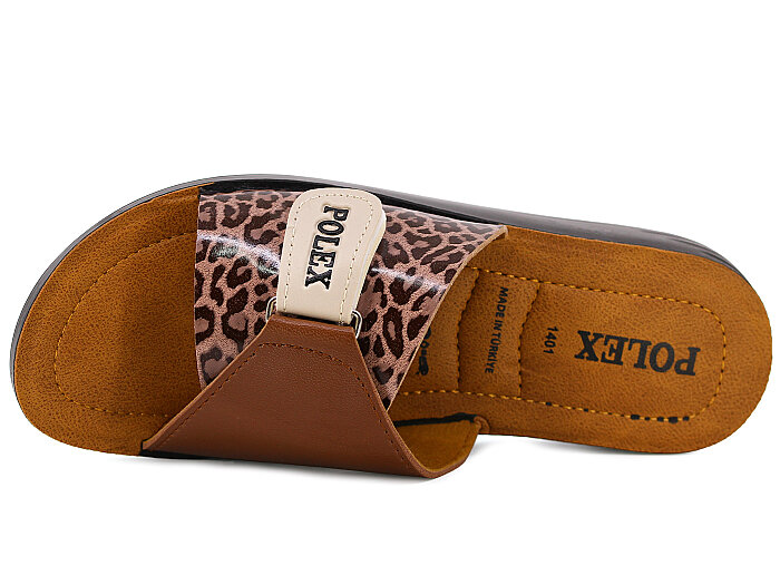 Polex Zenne 1401 Cırtlı Pedli Günlük Terlik Taba Leopar - Taba - Bej - Polex (1)