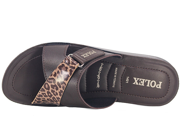 Polex Zenne 1403 Çapraz Cırtlı Pedli Günlük Terlik Kahve - Kahve Leopar - Polex (1)