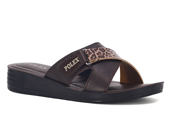 Polex Zenne 1403 Çapraz Cırtlı Pedli Günlük Terlik Kahve - Kahve Leopar - Polex