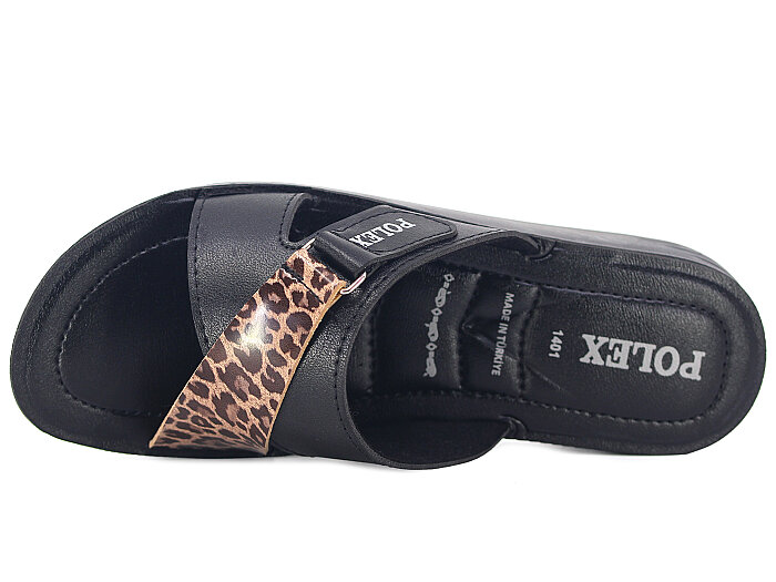 Polex Zenne 1403 Çapraz Cırtlı Pedli Günlük Terlik Siyah - Kahve Leopar - 2