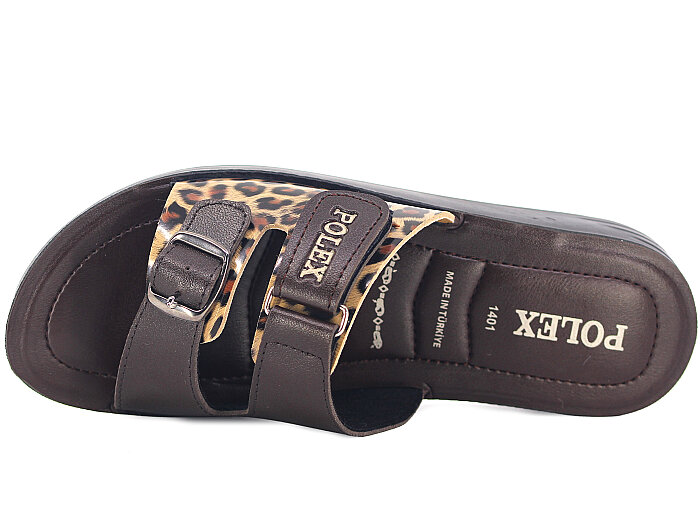 Polex Zenne 1408 Cırtlı Tokalı Pedli Günlük Terlik Kahve - Kahve Leopar - Polex (1)