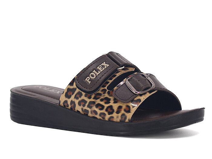 Polex Zenne 1408 Cırtlı Tokalı Pedli Günlük Terlik Kahve - Kahve Leopar - 1