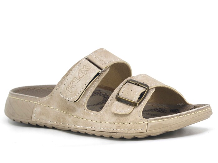 Polex Zenne 15054 Cırtlı Tokalı Spor Taban Günlük Terlik Bej 