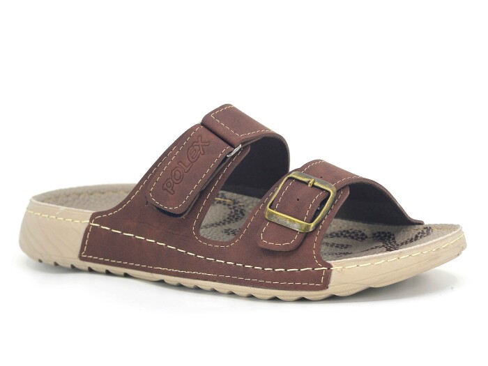 Polex Zenne 15054 Cırtlı Tokalı Spor Taban Günlük Terlik Kahve - 1