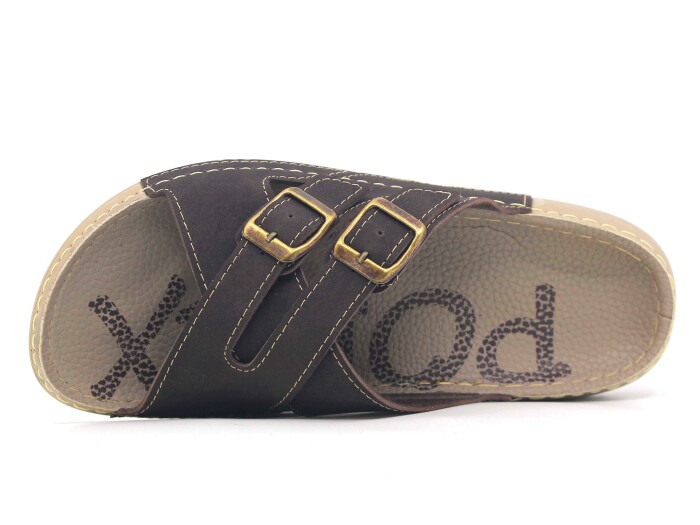 Polex Zenne 15055 Çapraz Çift Tokalı Spor Taban Günlük Terlik Kahve - 2