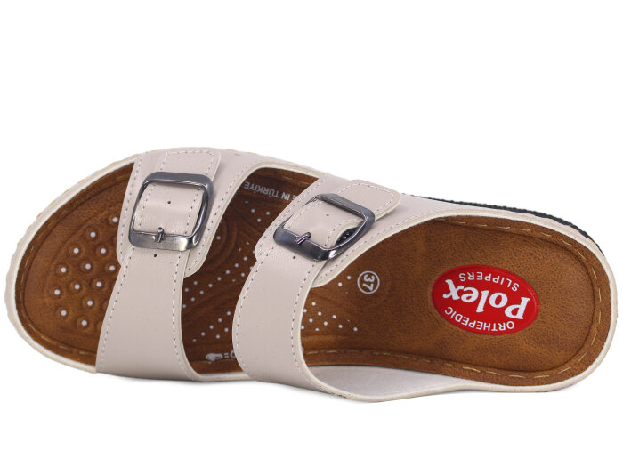 Polex Zenne 15153 Çift Toka Monta Günlük Terlik Bej - Polex (1)