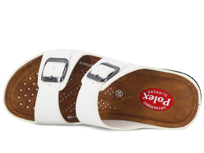 Polex Zenne 15153 Çift Toka Monta Günlük Terlik Beyaz - Polex (1)