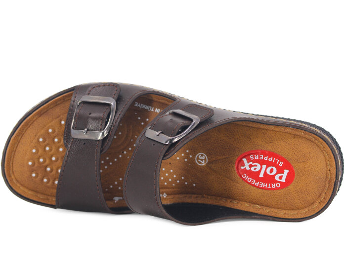 Polex Zenne 15153 Çift Toka Monta Günlük Terlik Kahve - Polex (1)