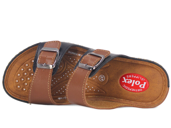 Polex Zenne 15153 Çift Toka Monta Günlük Terlik Siyah - Taba - Polex (1)