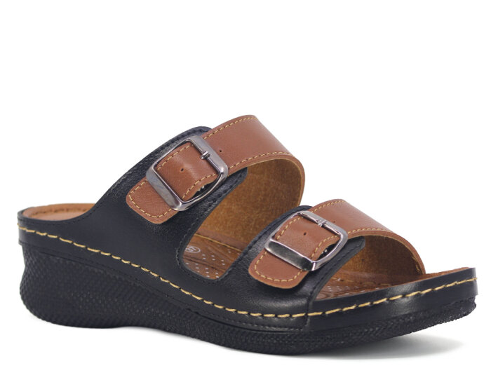 Polex Zenne 15153 Çift Toka Monta Günlük Terlik Siyah - Taba - 1