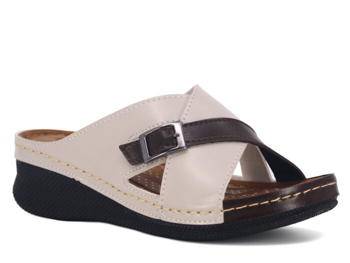 Polex Zenne 15158 Çapraz Tokalı Monta Günlük Terlik Bej - Kahve - 1