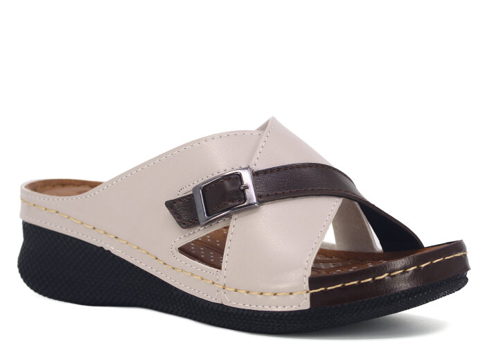 Polex Zenne 15158 Çapraz Tokalı Monta Günlük Terlik Bej - Kahve - Polex