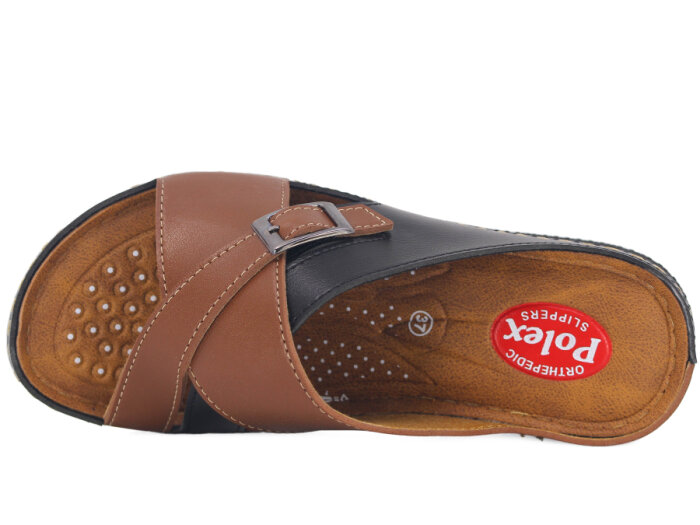 Polex Zenne 15158 Çapraz Tokalı Monta Günlük Terlik Siyah - Taba - 2