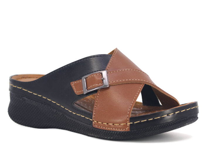 Polex Zenne 15158 Çapraz Tokalı Monta Günlük Terlik Siyah - Taba - 1