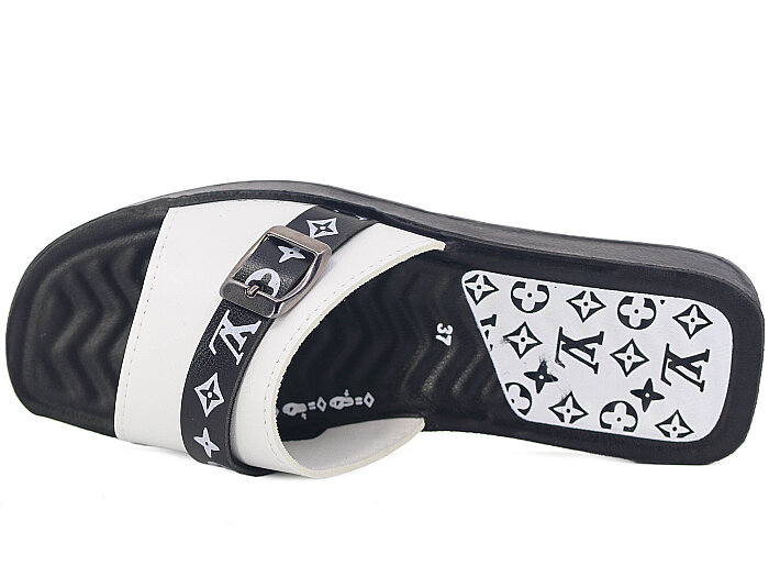 Polex Zenne 16005 Tek Toka Şeritli Köşe Taban Parçalı LV Günlük Terlik Beyaz - Siyah - 2