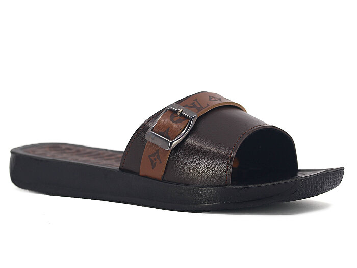 Polex Zenne 16005 Tek Toka Şeritli Köşe Taban Parçalı LV Günlük Terlik Kahve - Taba - 1