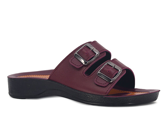 Polex Zenne 5002-C Esem Çift Toka Poşetli Günlük Terlik Bordo - 1