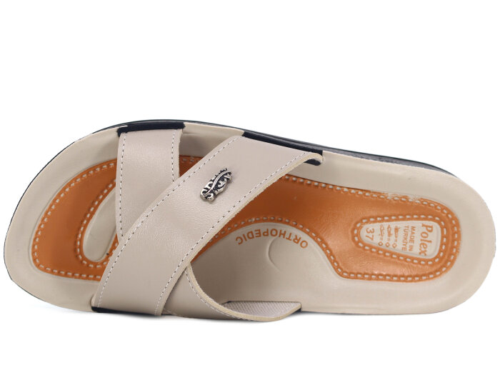 Polex Zenne 5007-C Esem Çapraz Poşetli Günlük Terlik Bej - Polex (1)