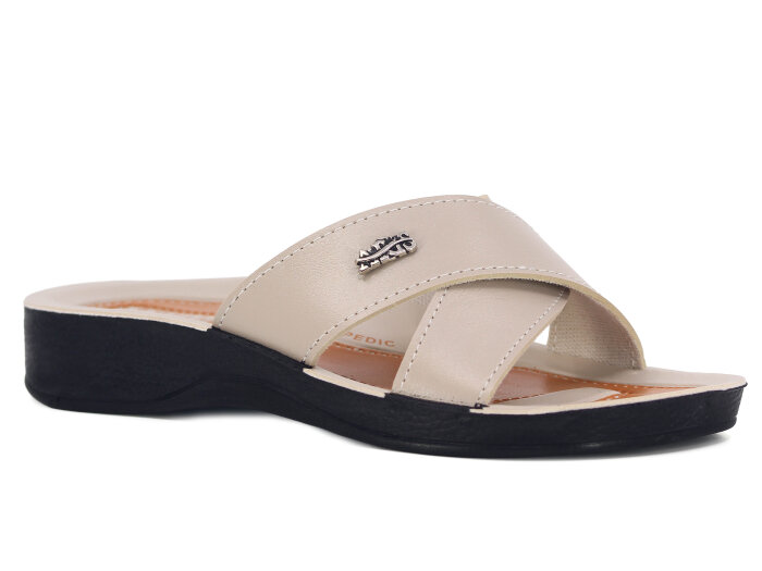 Polex Zenne 5007-C Esem Çapraz Poşetli Günlük Terlik Bej - Polex