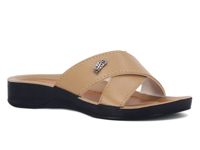 Polex Zenne 5007-C Esem Çapraz Poşetli Günlük Terlik Camel - Polex