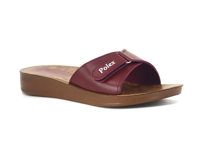 Polex Zenne 5051-C Cırtlı Poşetli Günlük Terlik Bordo - Camel