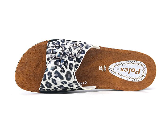 Polex Zenne 5054-C Yeni Çift Toka Yanı Kapalı Poşetli Günlük Terlik Siyah Leopar - Polex (1)